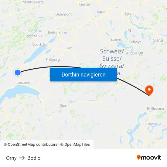 Orny to Bodio map