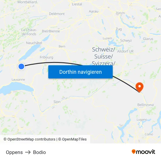 Oppens to Bodio map