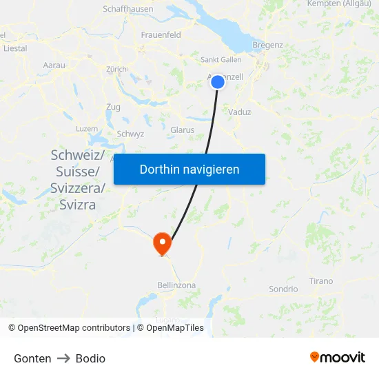 Gonten to Bodio map