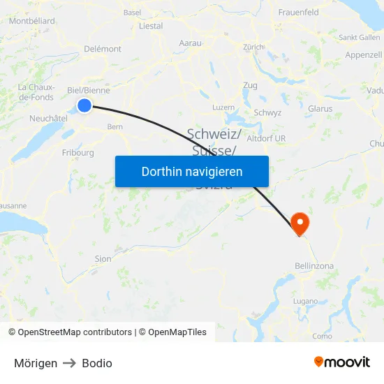 Mörigen to Bodio map