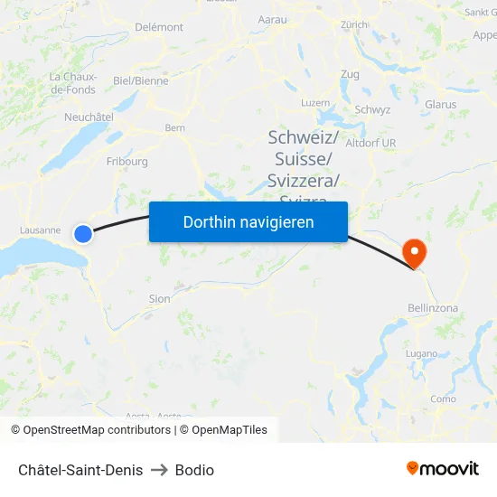 Châtel-Saint-Denis to Bodio map