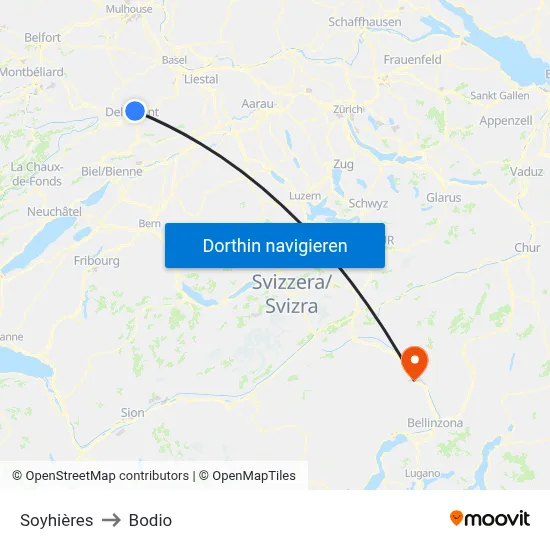Soyhières to Bodio map