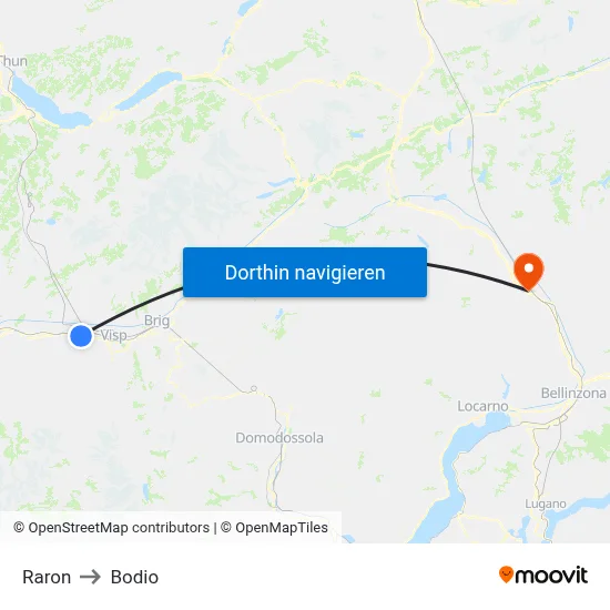 Raron to Bodio map