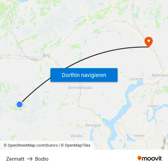 Zermatt to Bodio map