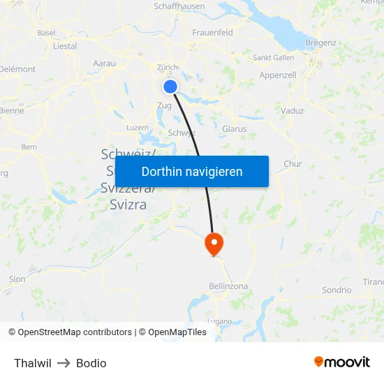 Thalwil to Bodio map