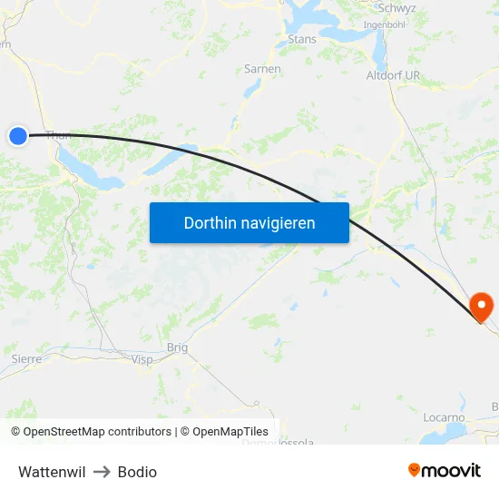 Wattenwil to Bodio map