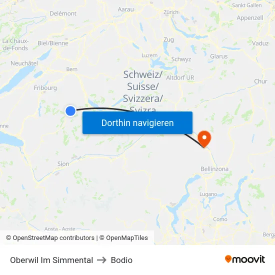 Oberwil Im Simmental to Bodio map