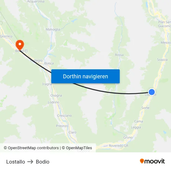 Lostallo to Bodio map