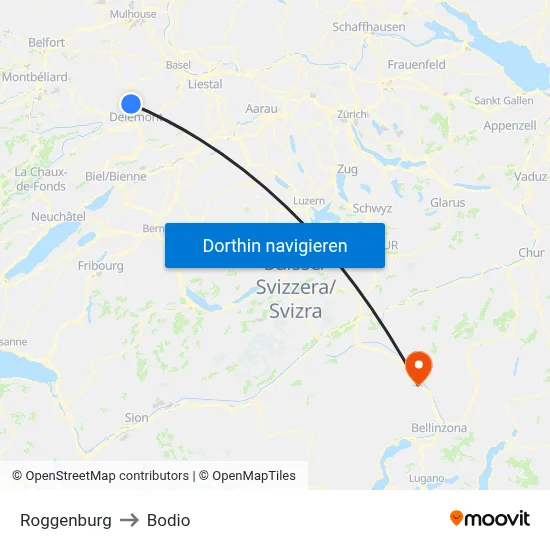 Roggenburg to Bodio map