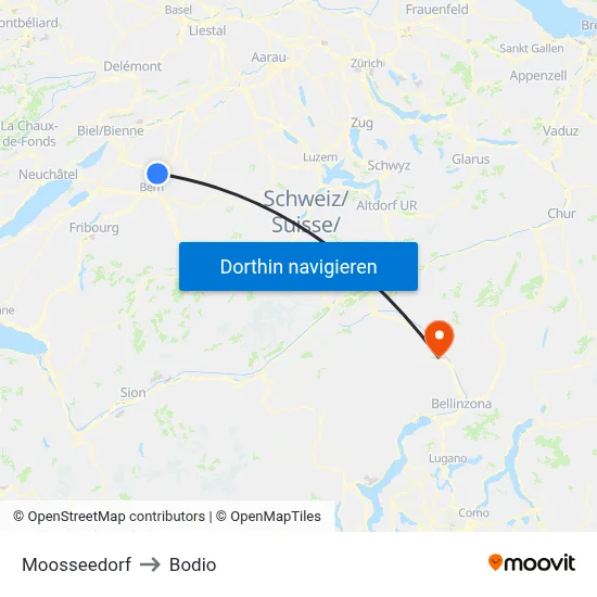 Moosseedorf to Bodio map