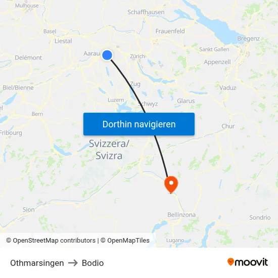 Othmarsingen to Bodio map