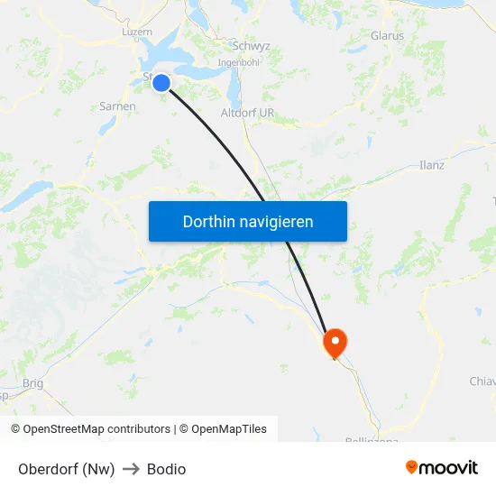 Oberdorf (Nw) to Bodio map