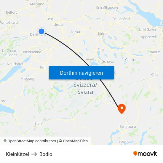 Kleinlützel to Bodio map