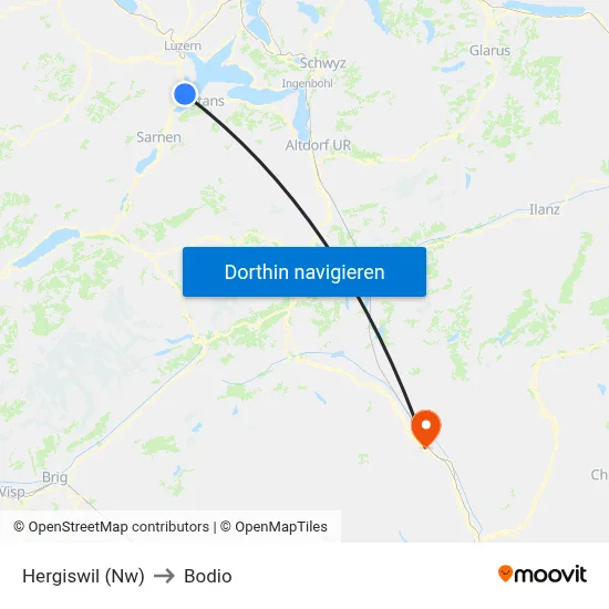 Hergiswil (Nw) to Bodio map