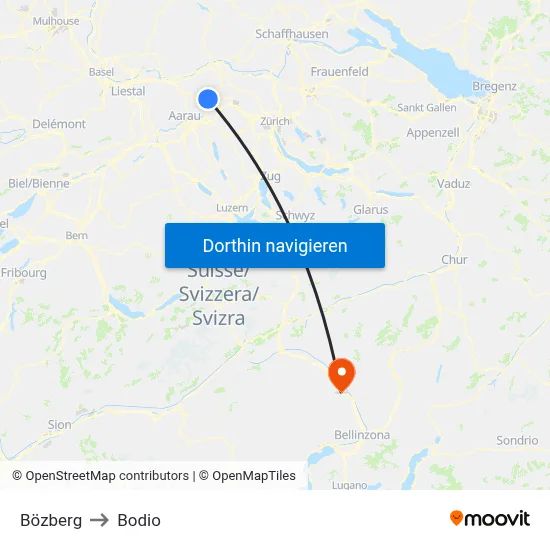 Bözberg to Bodio map
