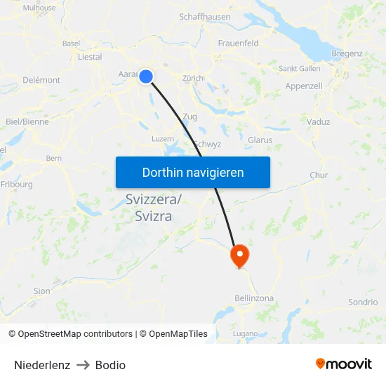 Niederlenz to Bodio map