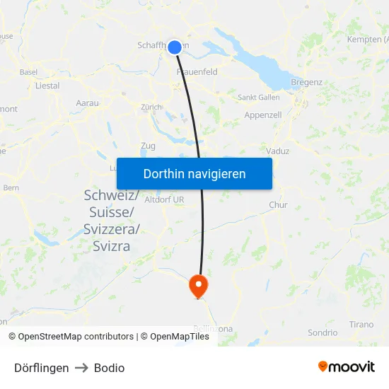 Dörflingen to Bodio map