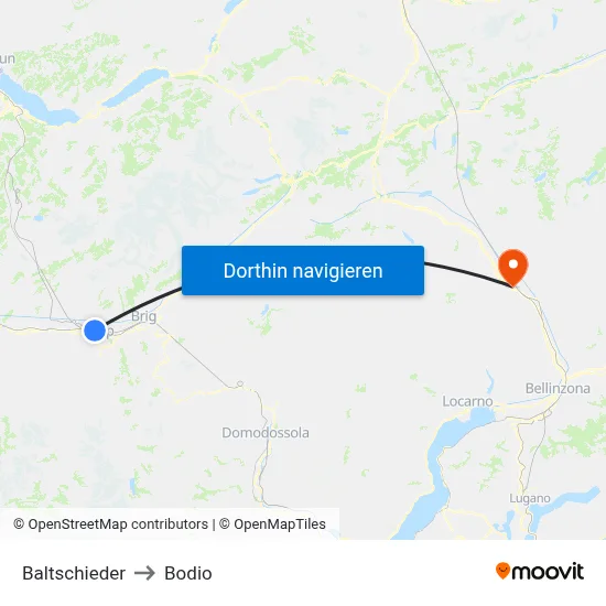 Baltschieder to Bodio map