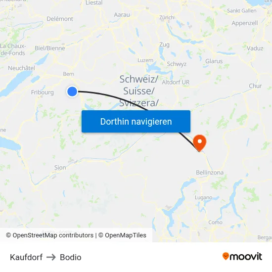 Kaufdorf to Bodio map