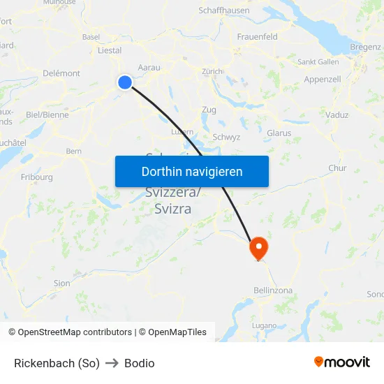 Rickenbach (So) to Bodio map