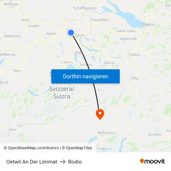 Oetwil An Der Limmat to Bodio map