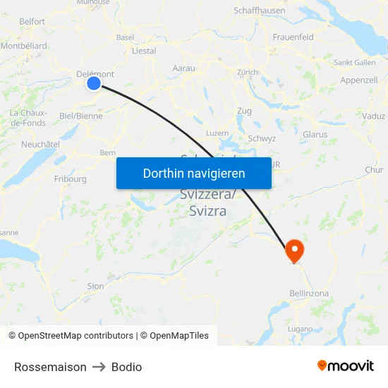 Rossemaison to Bodio map