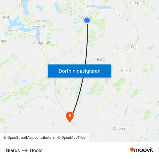 Glarus to Bodio map