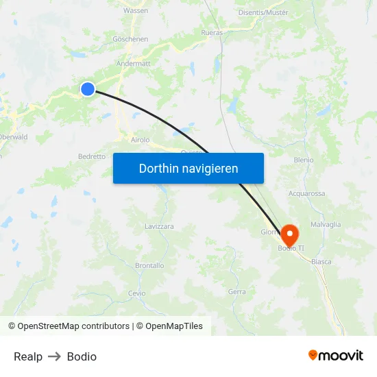 Realp to Bodio map