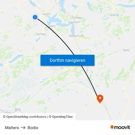 Malters to Bodio map