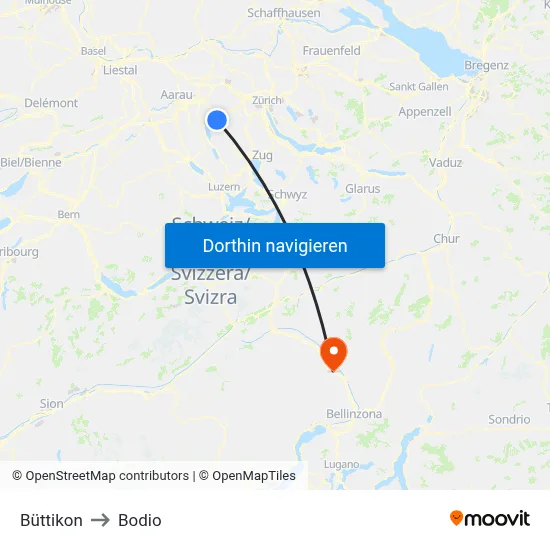 Büttikon to Bodio map