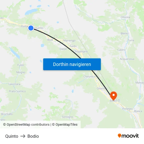 Quinto to Bodio map