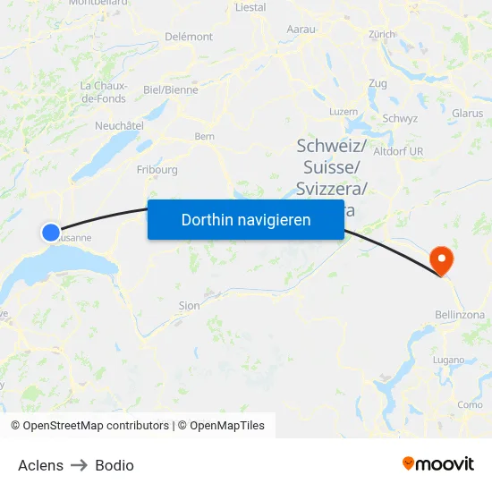 Aclens to Bodio map