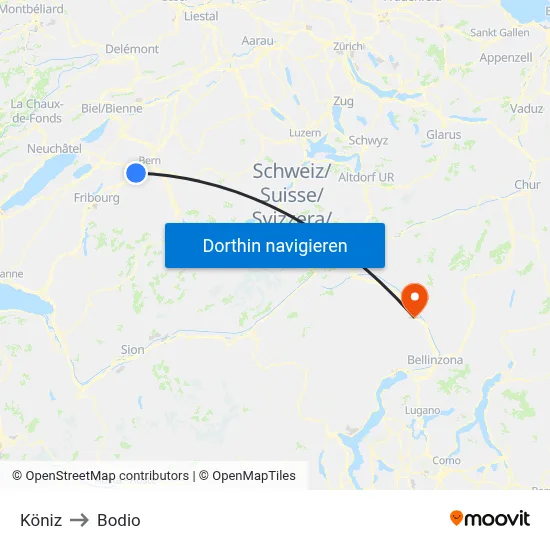 Köniz to Bodio map