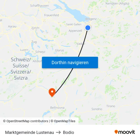 Marktgemeinde Lustenau to Bodio map