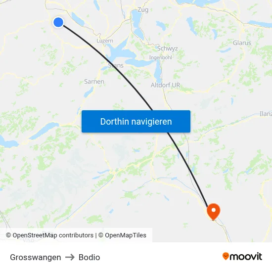 Grosswangen to Bodio map