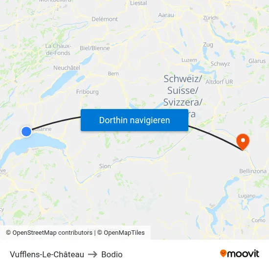 Vufflens-Le-Château to Bodio map
