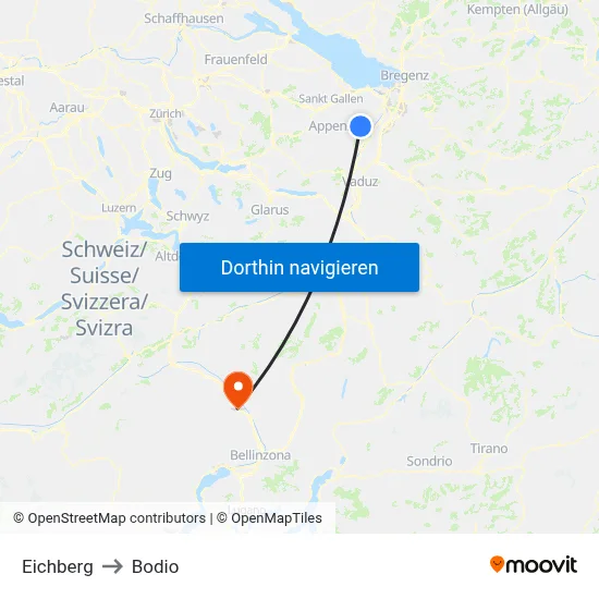 Eichberg to Bodio map