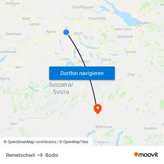 Remetschwil to Bodio map