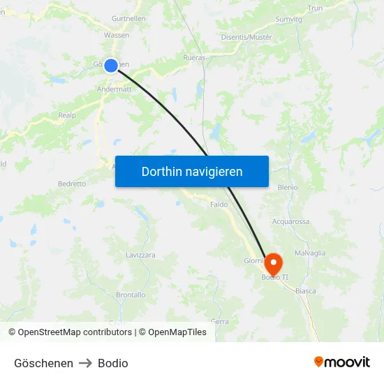 Göschenen to Bodio map