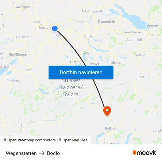 Wegenstetten to Bodio map