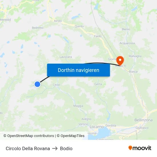 Circolo Della Rovana to Bodio map