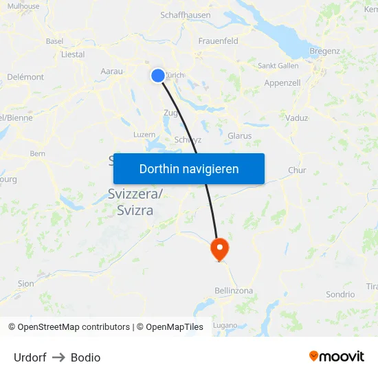 Urdorf to Bodio map