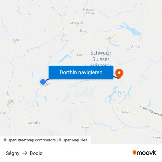 Ségny to Bodio map