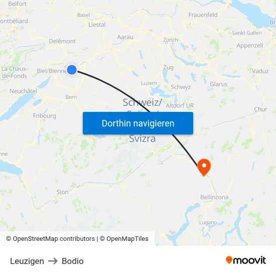 Leuzigen to Bodio map