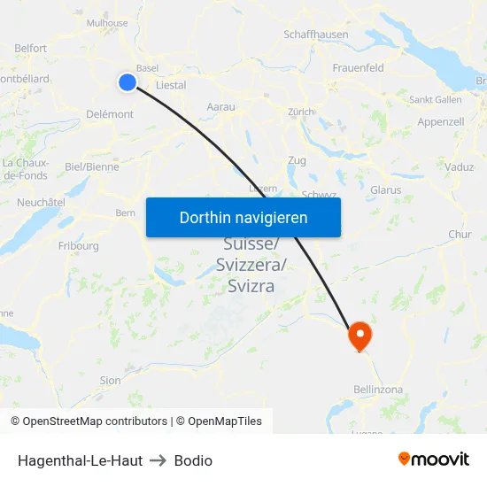 Hagenthal-Le-Haut to Bodio map