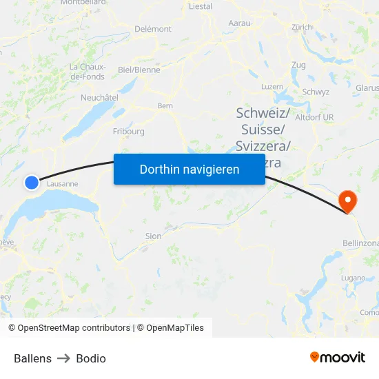 Ballens to Bodio map