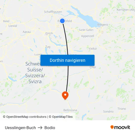 Uesslingen-Buch to Bodio map
