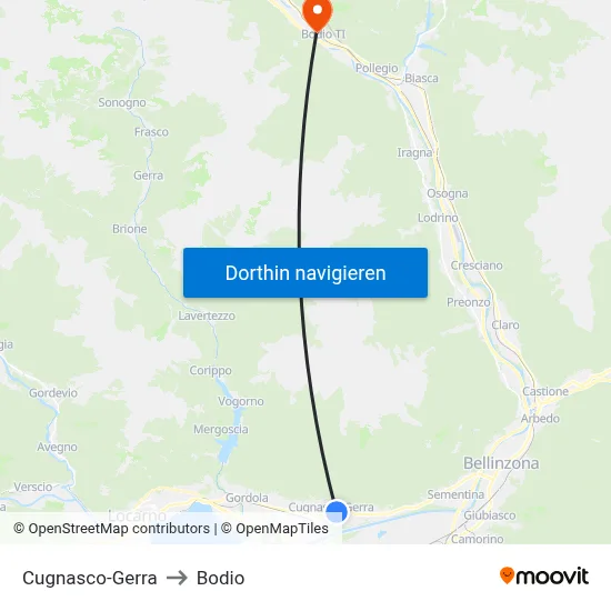 Cugnasco-Gerra to Bodio map