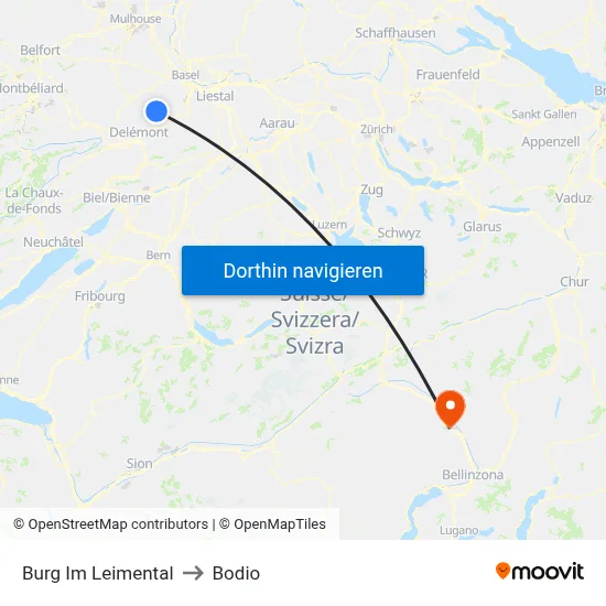 Burg Im Leimental to Bodio map