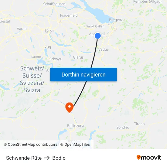 Schwende-Rüte to Bodio map